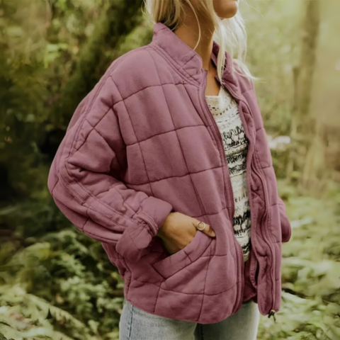 Willa | Oversized Boxy Zip Up Funnel Neck Collar Autumn Quilted Jacket Women