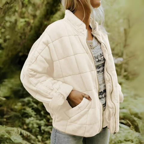 Willa | Oversized Boxy Zip Up Funnel Neck Collar Autumn Quilted Jacket Women