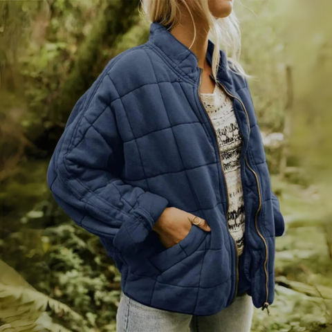 Willa | Oversized Boxy Zip Up Funnel Neck Collar Autumn Quilted Jacket Women