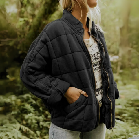 Willa | Oversized Boxy Zip Up Funnel Neck Collar Autumn Quilted Jacket Women