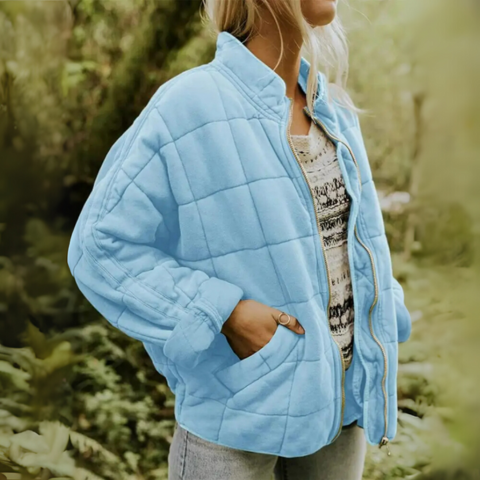 Willa | Oversized Boxy Zip Up Funnel Neck Collar Autumn Quilted Jacket Women