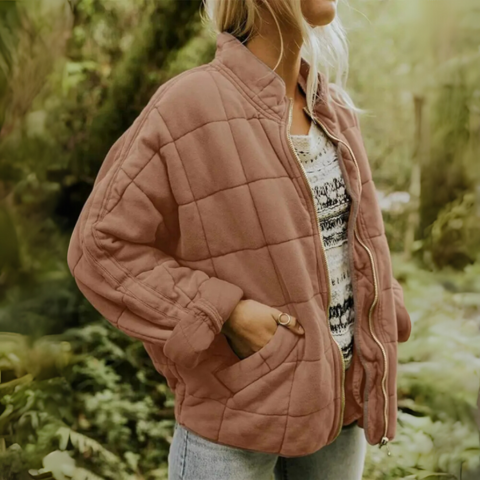 Willa | Oversized Boxy Zip Up Funnel Neck Collar Autumn Quilted Jacket Women