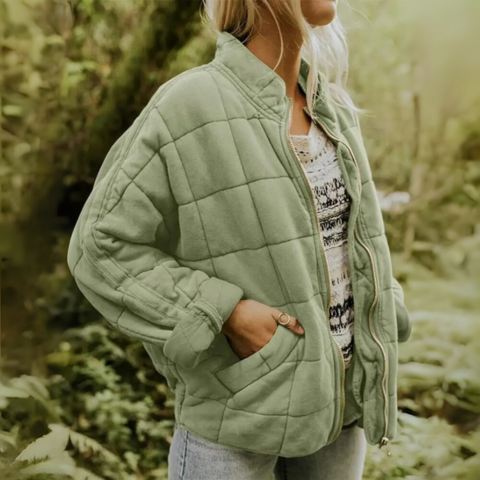 Willa | Oversized Boxy Zip Up Funnel Neck Collar Autumn Quilted Jacket Women