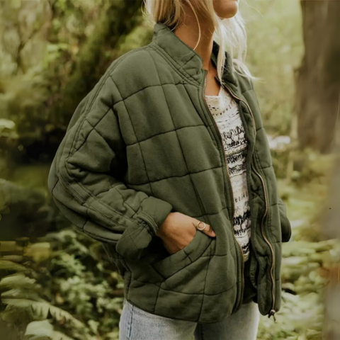 Willa | Oversized Boxy Zip Up Funnel Neck Collar Autumn Quilted Jacket Women