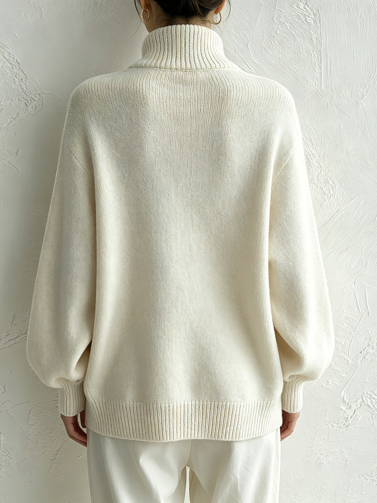 Oversized Turtleneck Sweater with Wood Buttons - Cream