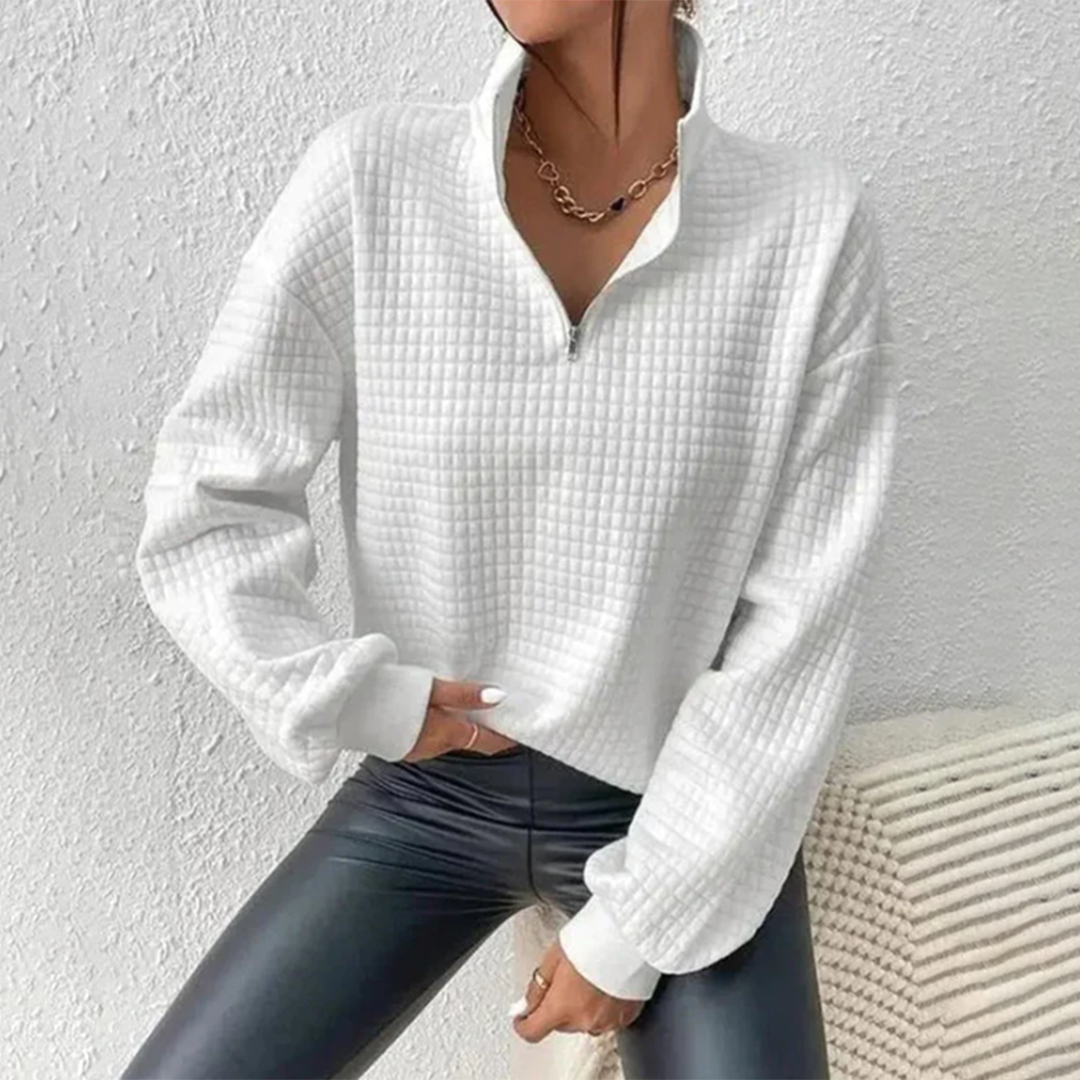 Juno | Quilted Quarter Zip Collared Long Sleeve Oversized Drop Shoulder Autumn Sweatshirt Women