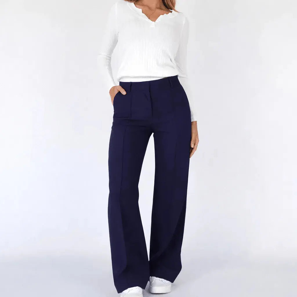 Joy | High Waisted Tailored Pockets Autumn Work Smart Wide Leg Trousers Women