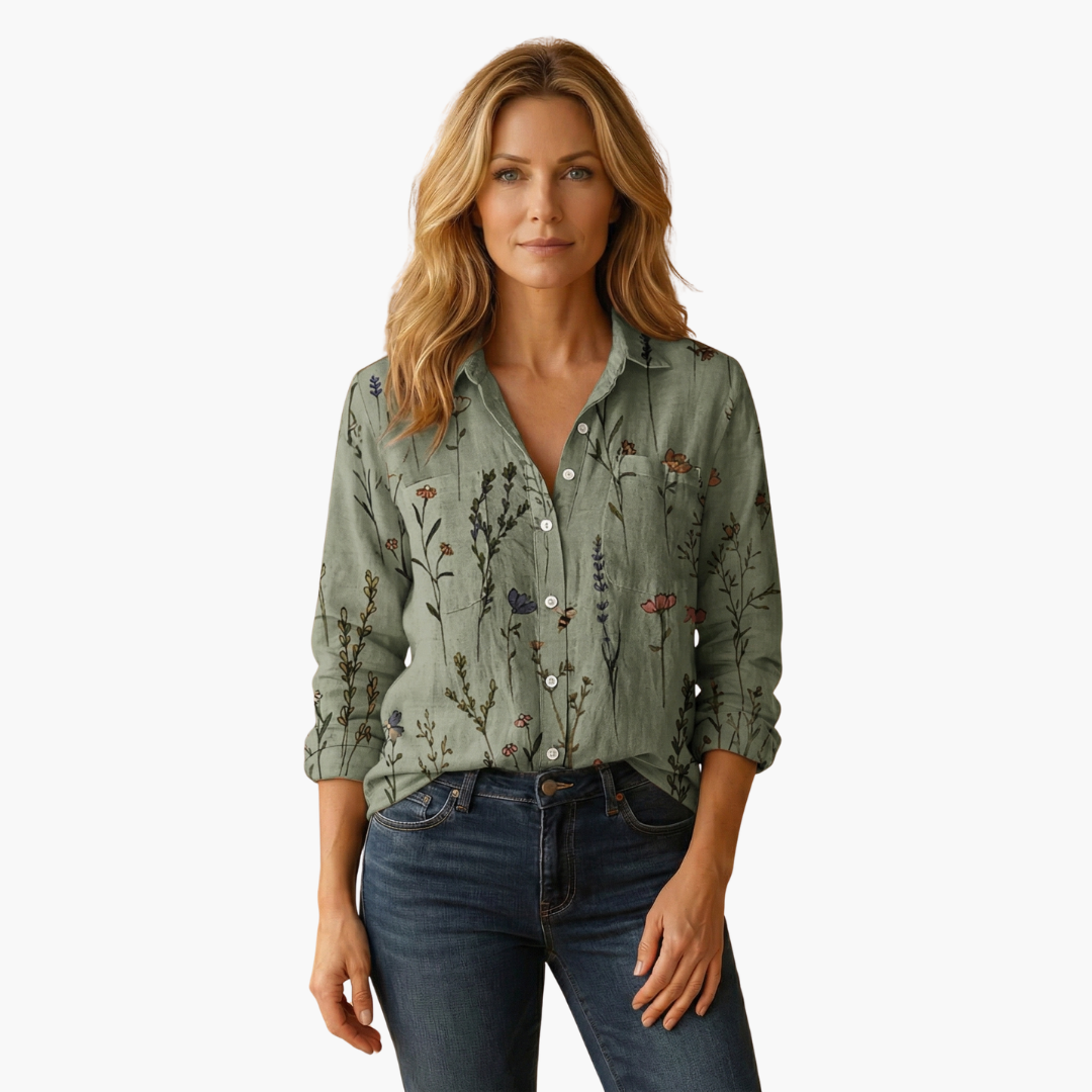 Holly | Paisley Floral Button Up Long Sleeve Collared Autumn Blouse Women