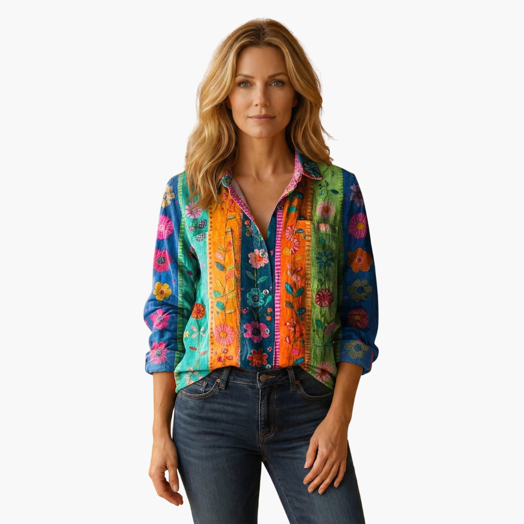 Holly | Paisley Floral Button Up Long Sleeve Collared Autumn Blouse Women