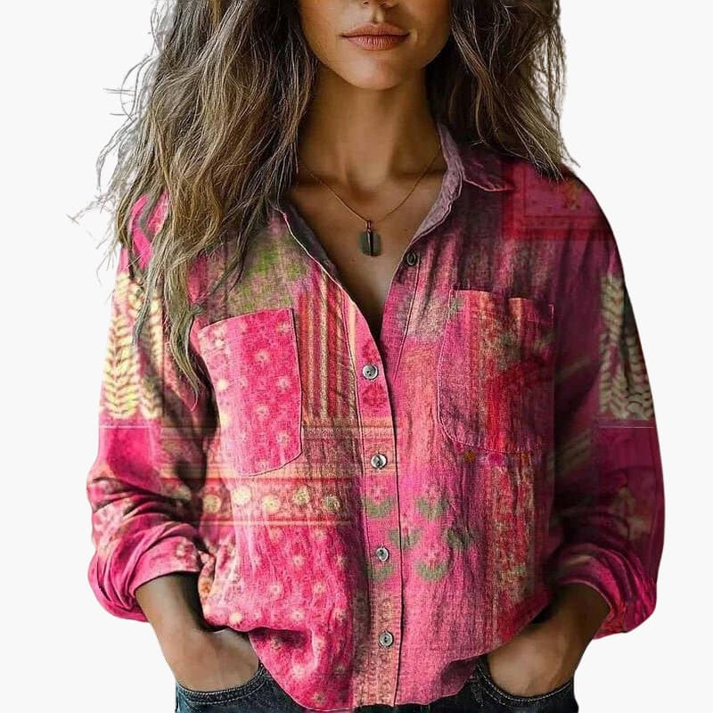 Holly | Paisley Floral Button Up Long Sleeve Collared Autumn Blouse Women