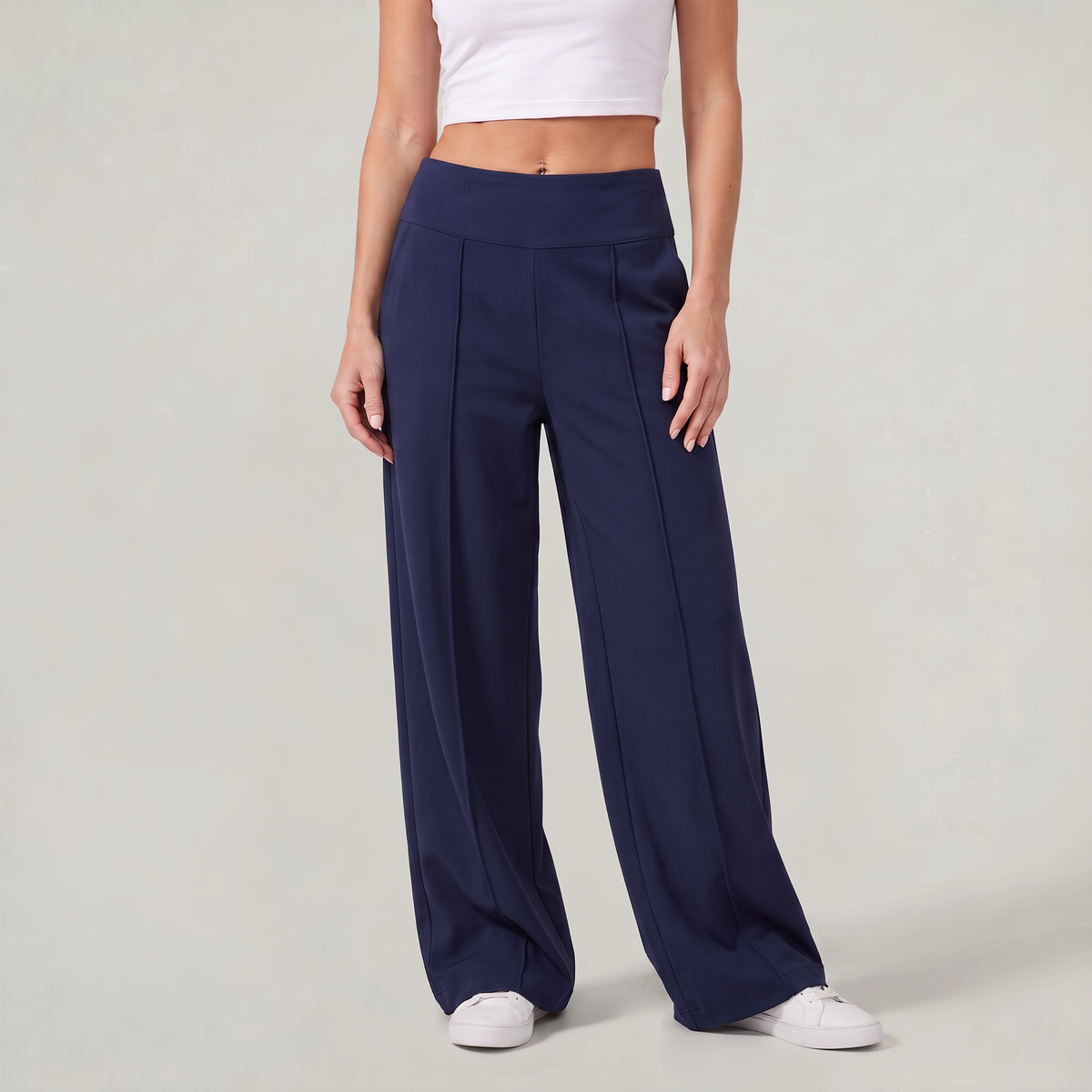 Gabi | Pleated High Waisted Jersey Flowy Autumn Smart Wide Leg Trousers Women