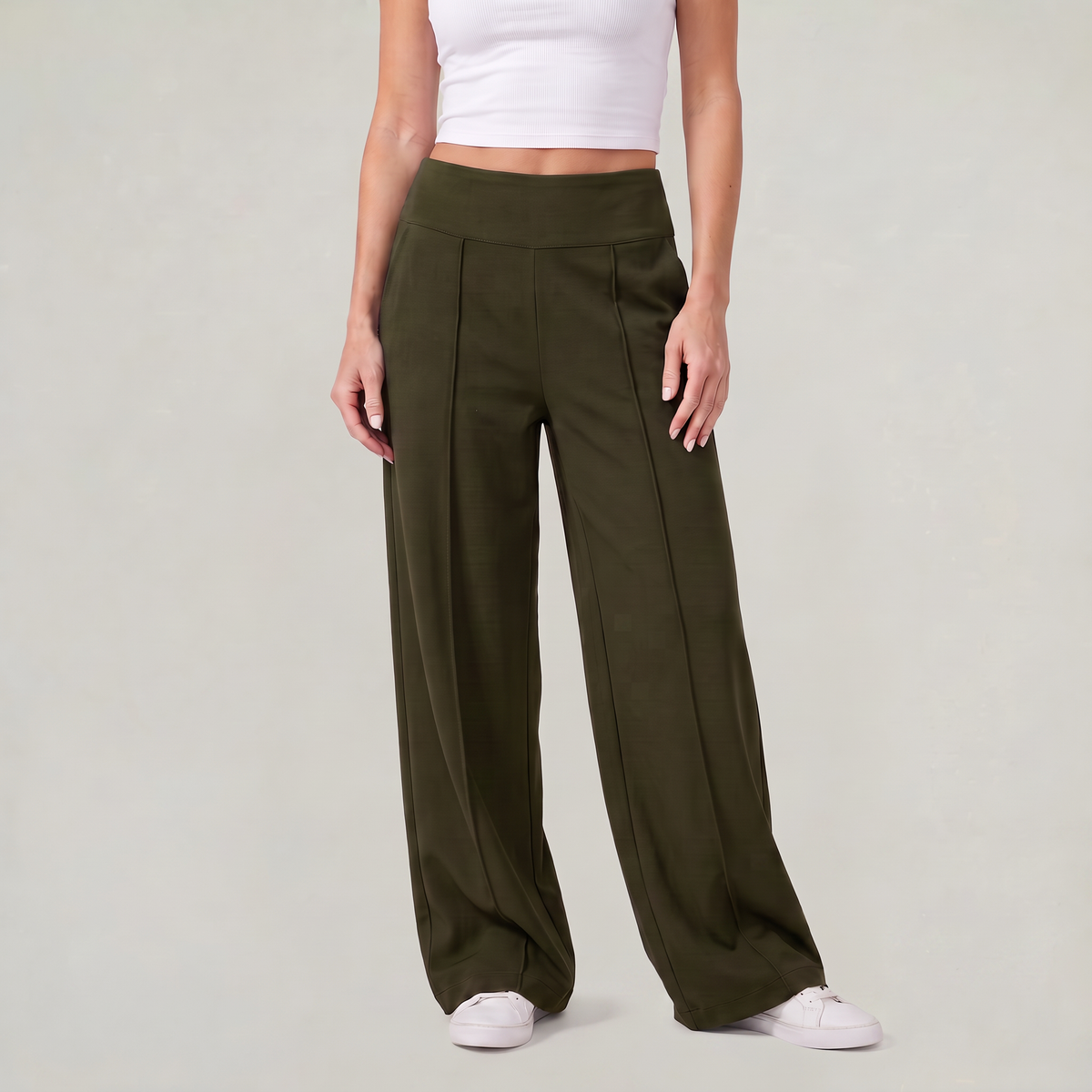 Gabi | Pleated High Waisted Jersey Flowy Autumn Smart Wide Leg Trousers Women