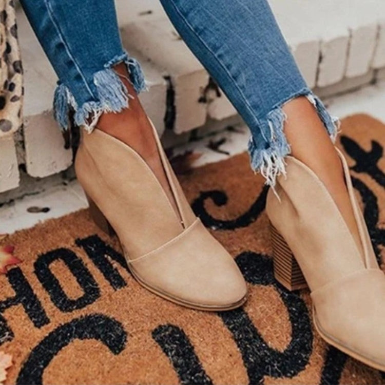 Fleur | Cut Out Block Heeled Pull On Faux Suede Ankle Boots Women