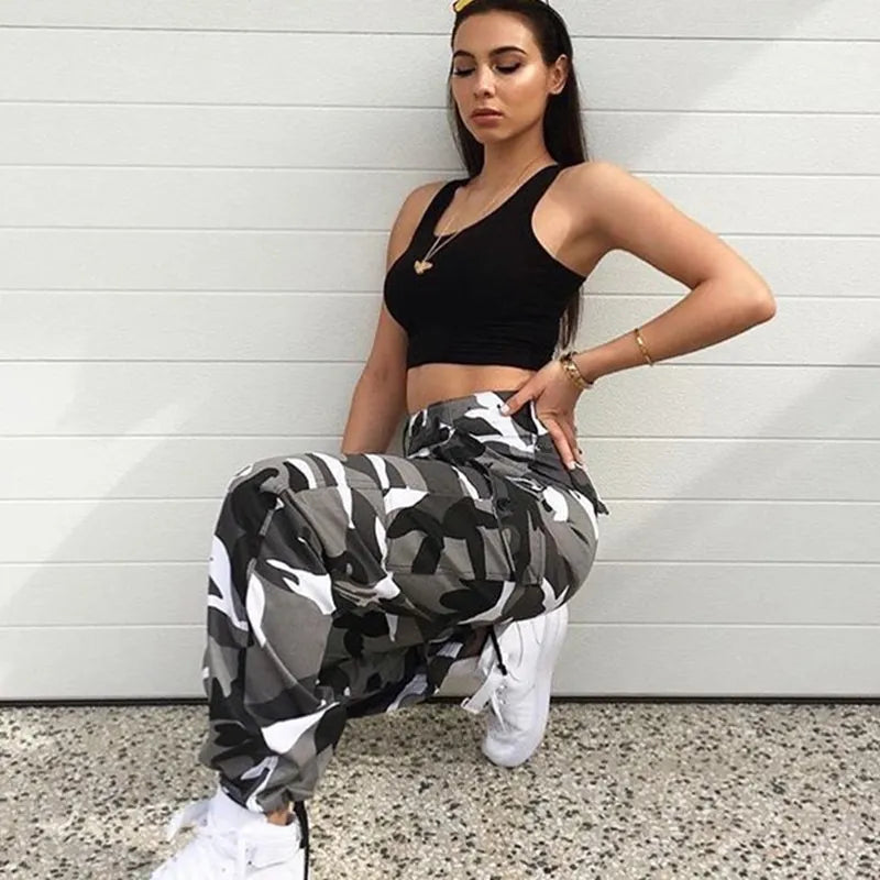 Paige | High Waisted Loose Straight Leg Camo Pocket Cargo Trousers Women