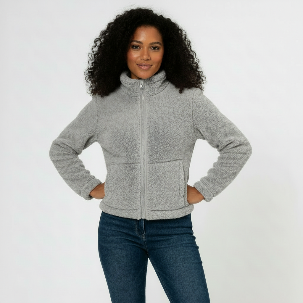 Lea | Winter Funnel Neck Full Zip Sherpa Pocket Fleece Jacket Women