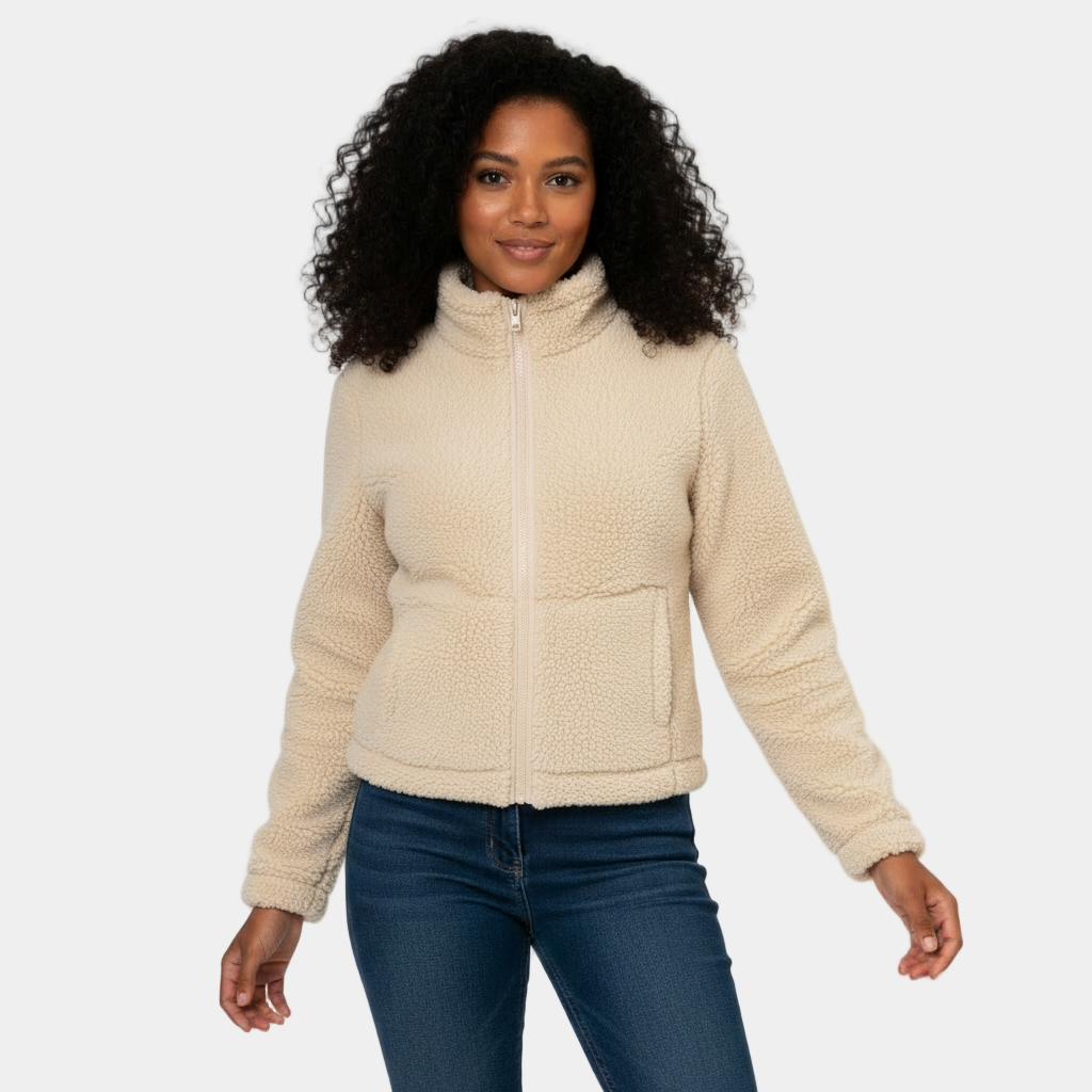 Lea | Winter Funnel Neck Full Zip Sherpa Pocket Fleece Jacket Women