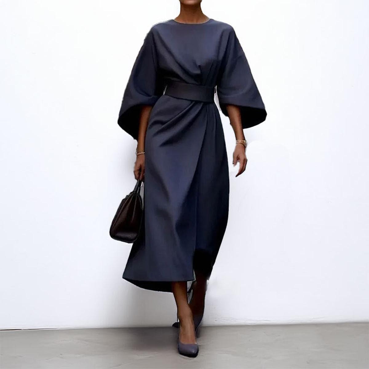 Tessa | Draped Belted Batwing Flowy Autumn Wedding Guest Dress Women