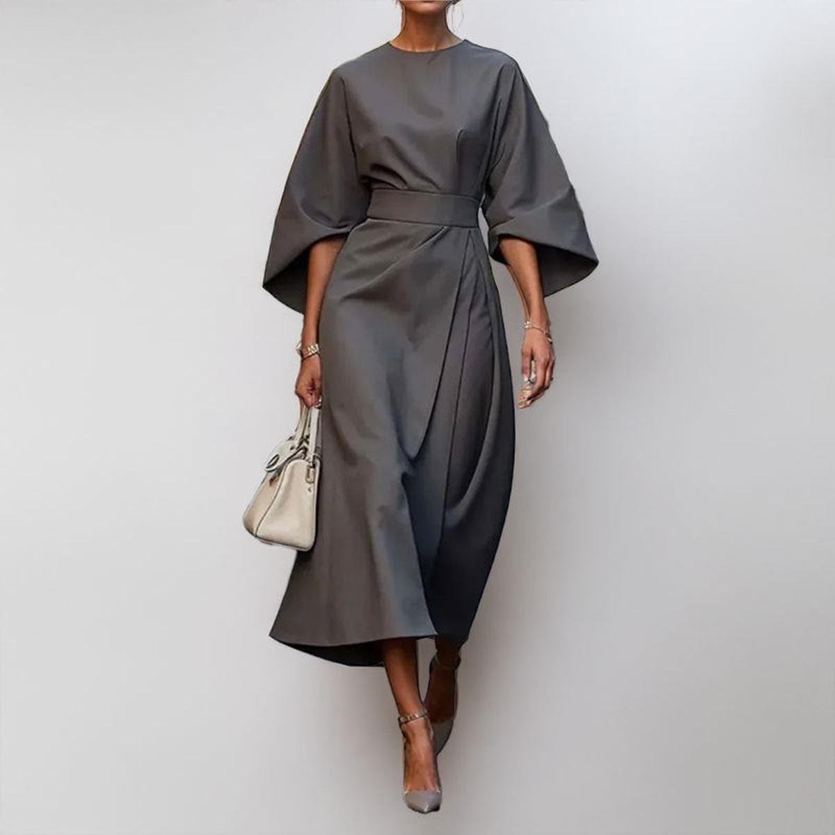 Tessa | Draped Belted Batwing Flowy Autumn Wedding Guest Dress Women