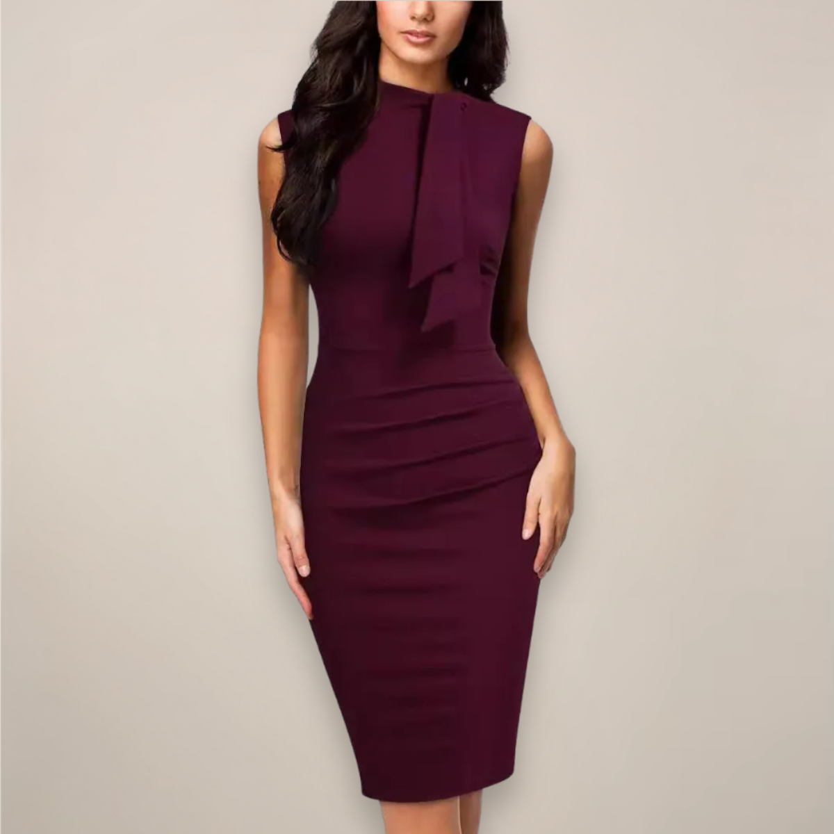 Blair | Ruched Bow High Neck Sleeveless Midi Cocktail Dress Ladies