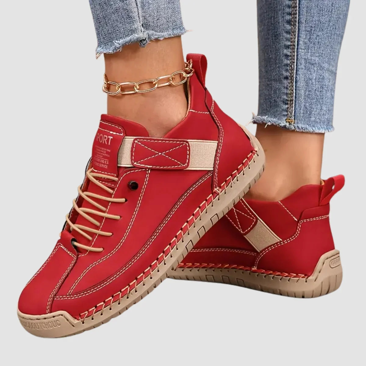 Skye | Faux Leather Round Toe Autumn Flat Ankle Trainers Women
