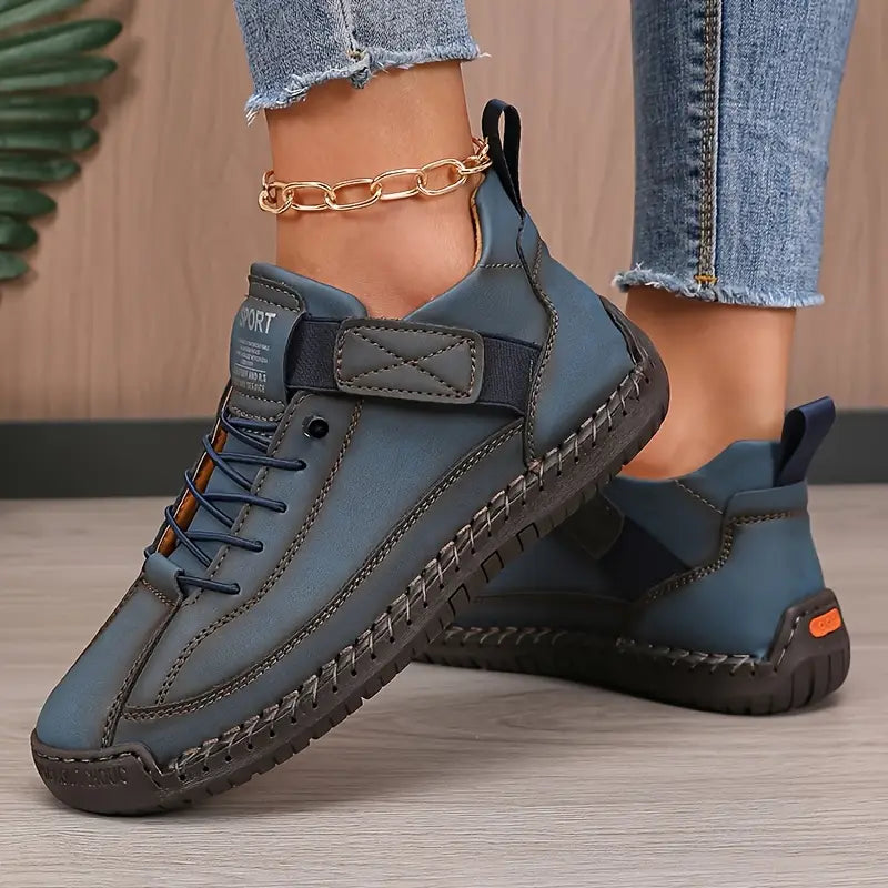 Skye | Faux Leather Round Toe Autumn Flat Ankle Trainers Women