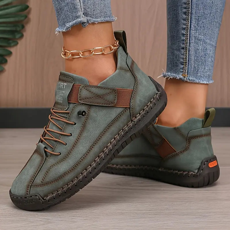 Skye | Faux Leather Round Toe Autumn Flat Ankle Trainers Women