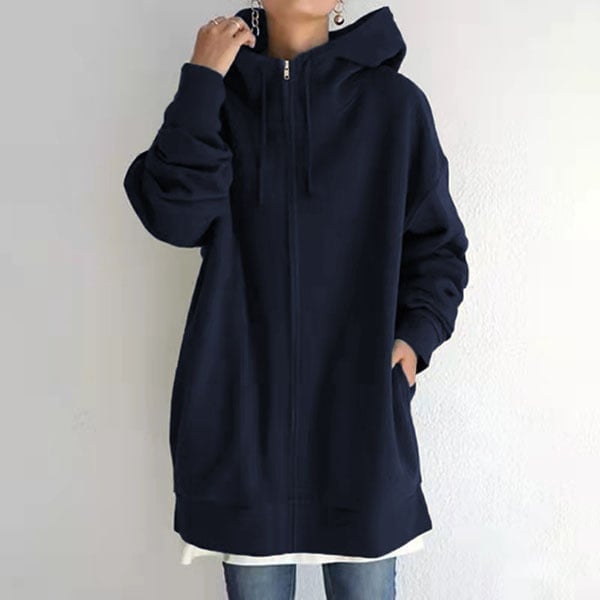 Cerys | Zip Up Drawstring Pockets Fleece Lined Longline Autumn Winter Oversized Hoodie Women