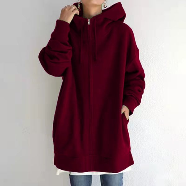 Cerys | Zip Up Drawstring Pockets Fleece Lined Longline Autumn Winter Oversized Hoodie Women