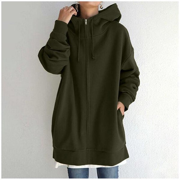 Cerys | Zip Up Drawstring Pockets Fleece Lined Longline Autumn Winter Oversized Hoodie Women
