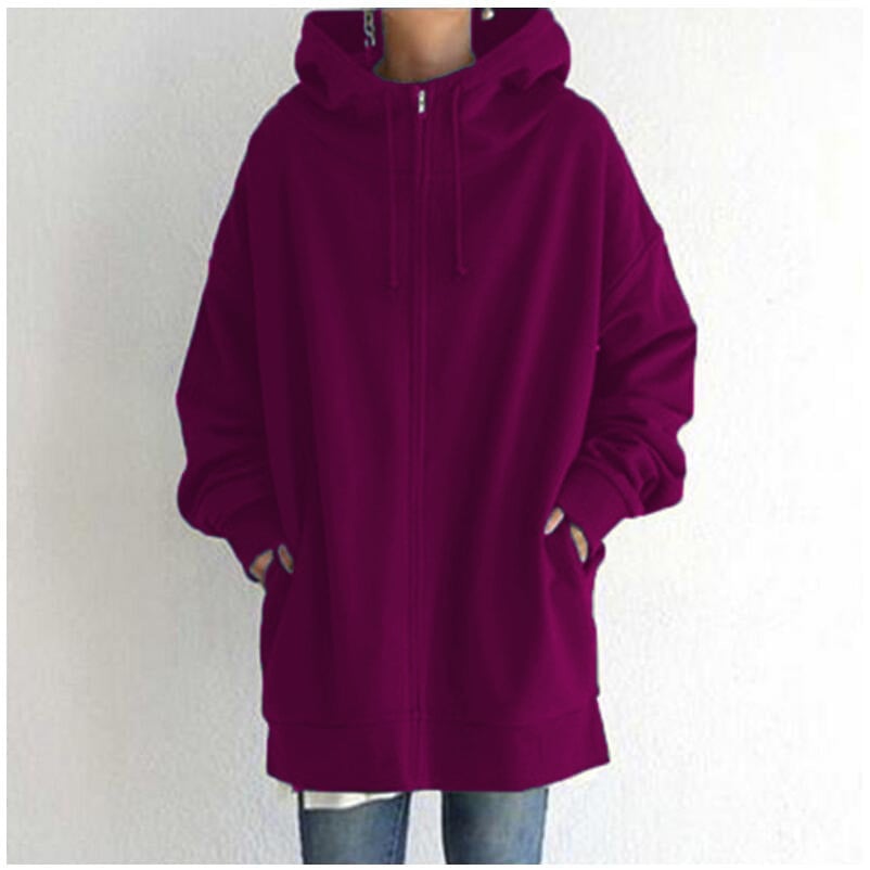 Cerys | Zip Up Drawstring Pockets Fleece Lined Longline Autumn Winter Oversized Hoodie Women