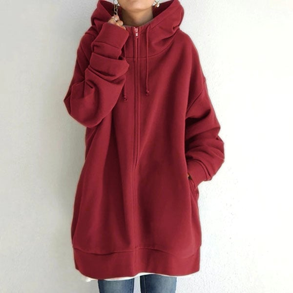 Cerys | Zip Up Drawstring Pockets Fleece Lined Longline Autumn Winter Oversized Hoodie Women