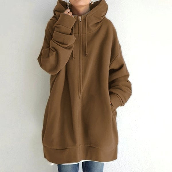 Cerys | Zip Up Drawstring Pockets Fleece Lined Longline Autumn Winter Oversized Hoodie Women