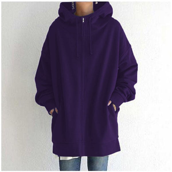 Cerys | Zip Up Drawstring Pockets Fleece Lined Longline Autumn Winter Oversized Hoodie Women