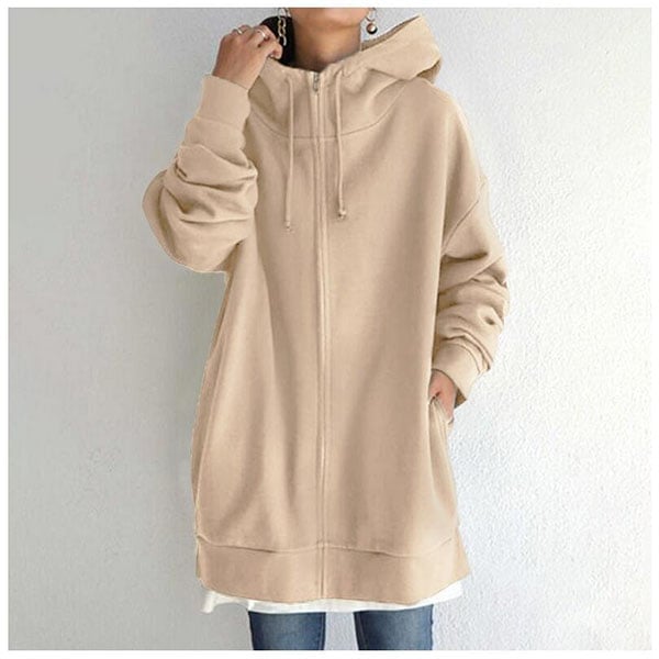 Cerys | Zip Up Drawstring Pockets Fleece Lined Longline Autumn Winter Oversized Hoodie Women