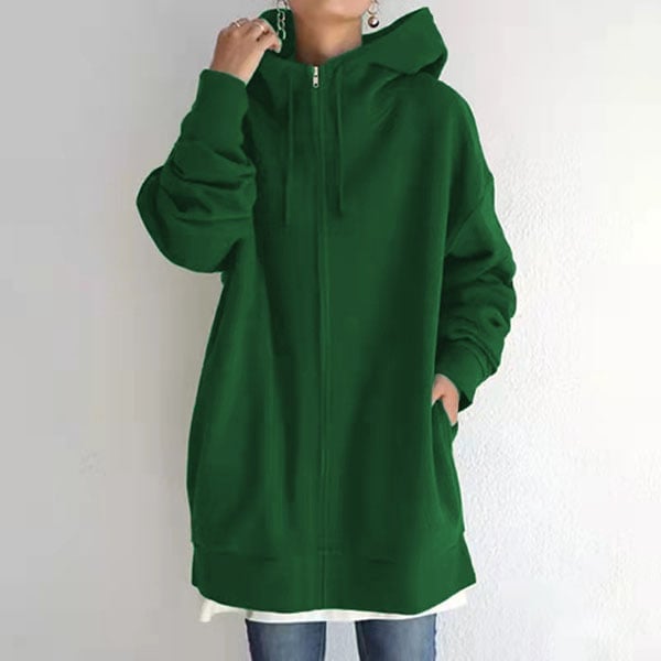 Cerys | Zip Up Drawstring Pockets Fleece Lined Longline Autumn Winter Oversized Hoodie Women