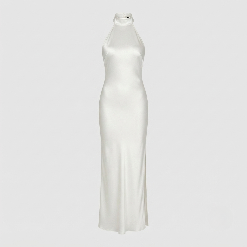 Nora | Halter Backless Bow Split Satin Fitted Sleeveless Maxi Gown Women