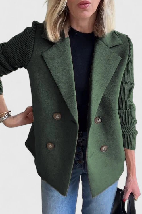 Double Breasted Blazer Coat with Knit Sleeves - Pink