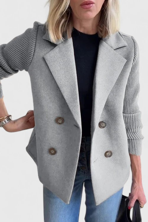 Double Breasted Blazer Coat with Knit Sleeves - Pink