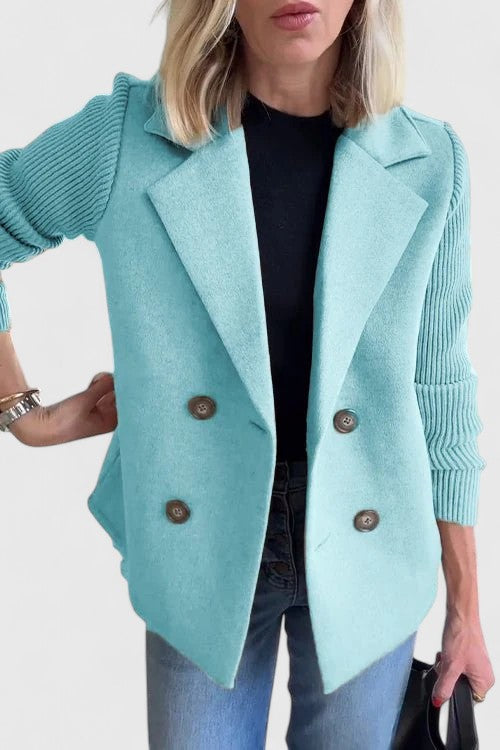 Double Breasted Blazer Coat with Knit Sleeves - Pink