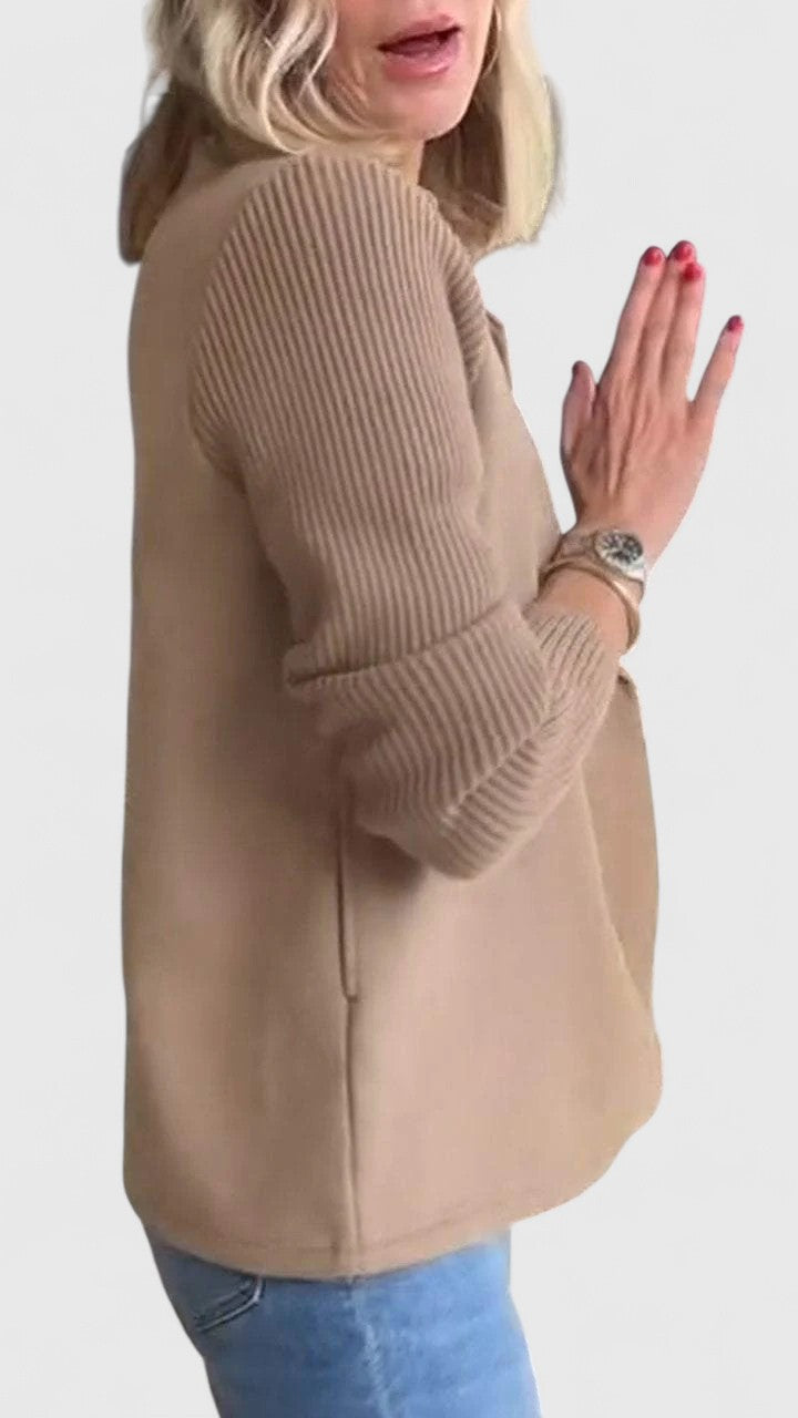 Double Breasted Blazer Coat with Knit Sleeves - Pink