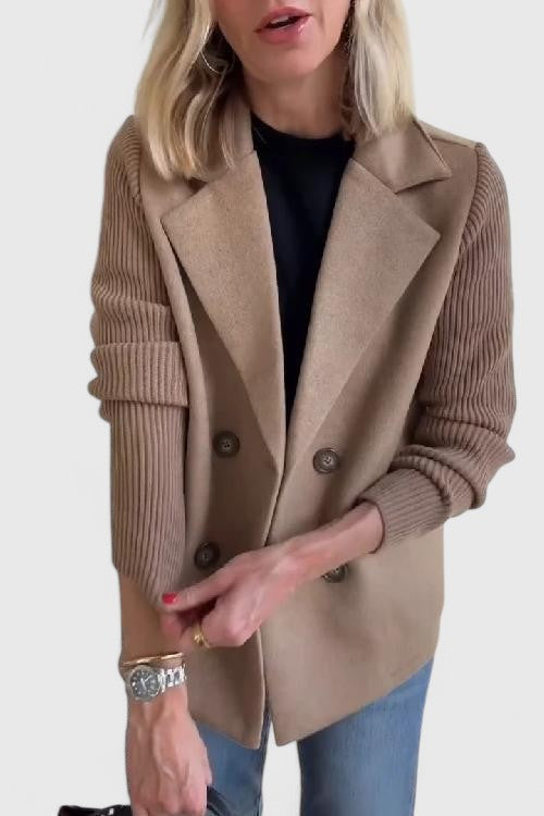 Double Breasted Blazer Coat with Knit Sleeves - Pink