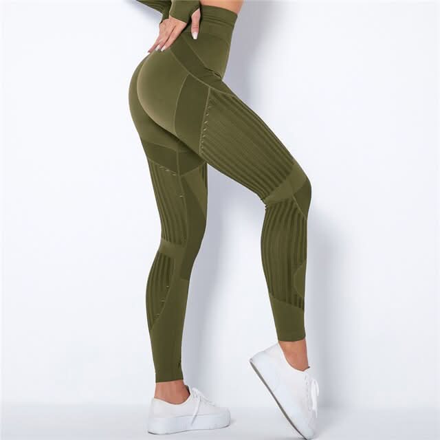 Lyla | High Waisted Mesh Sheer Striped Ribbed Ankle Leggings Women
