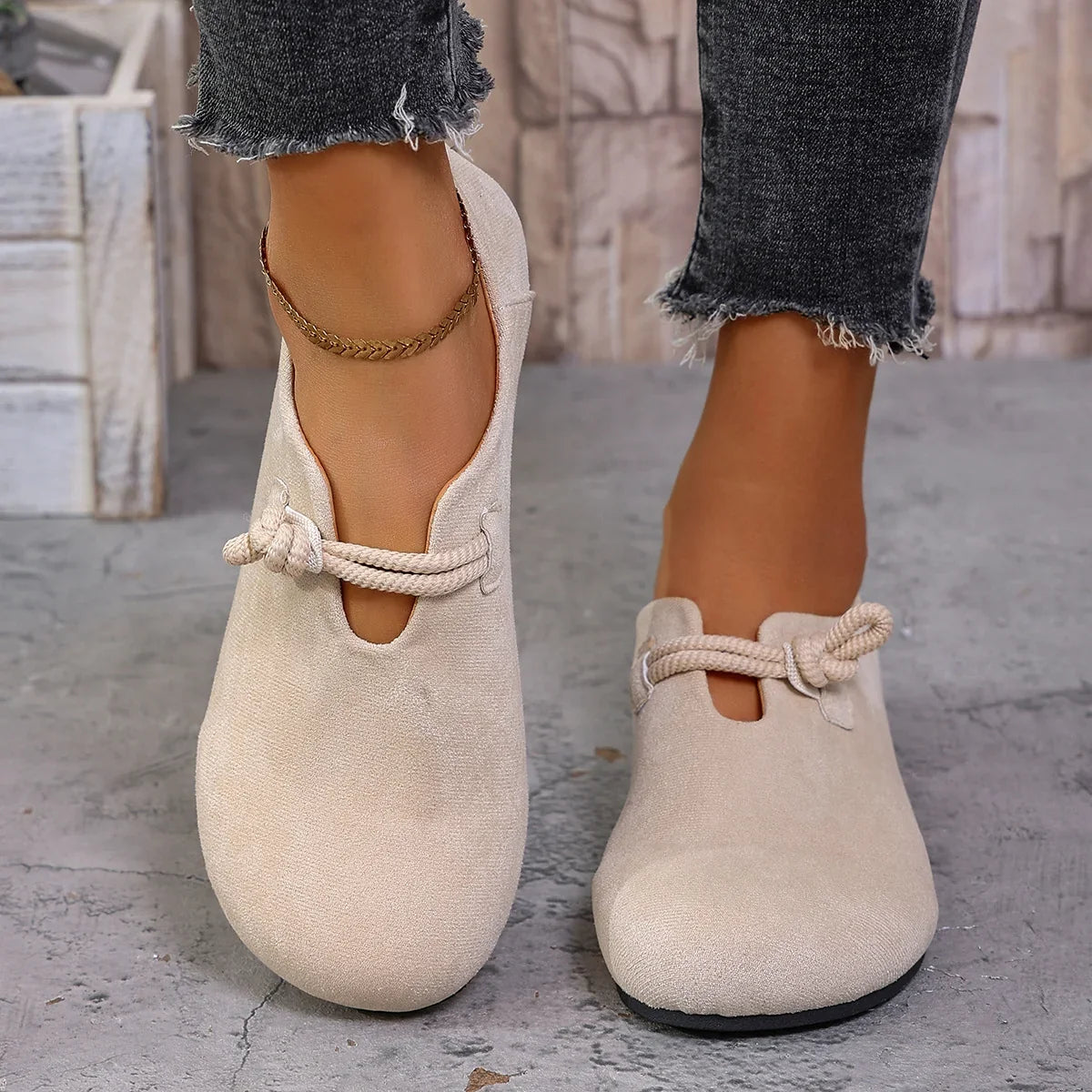 Rosie | Bow Round Toe Faux Suede Slip On Shoes Women