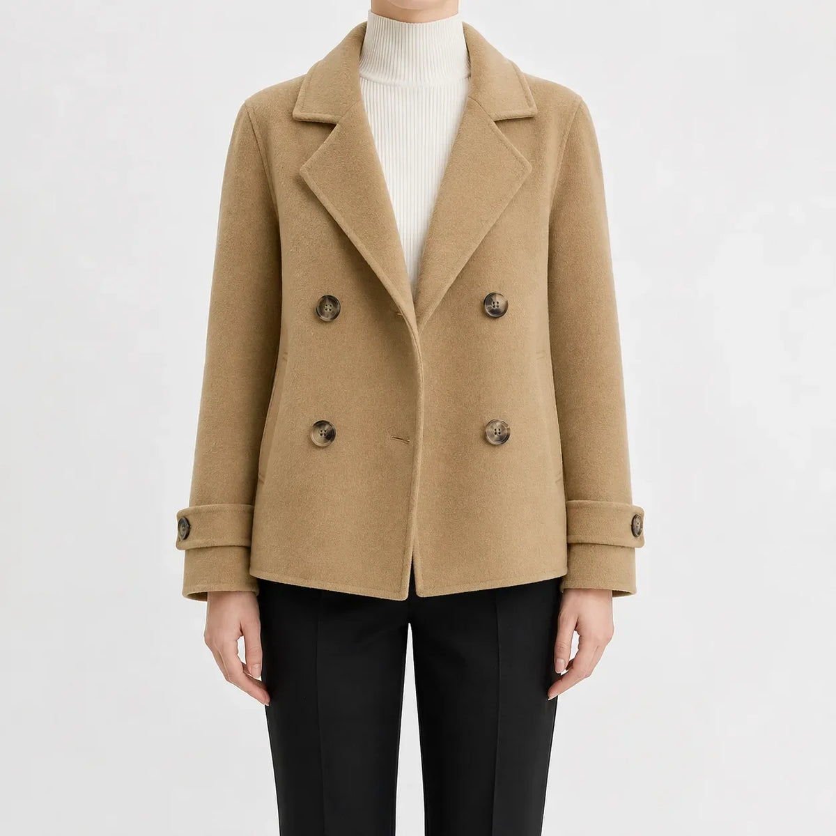 Aoife | Collared Lapel Button Double Breasted Pocket Short Peacoat Women