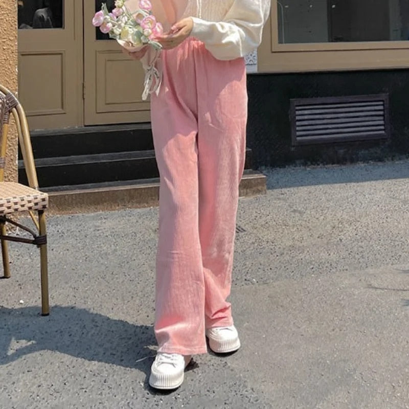Annie | High Waisted Ribbed Corduroy Cord Loose Autumn Straight Leg Trousers Women