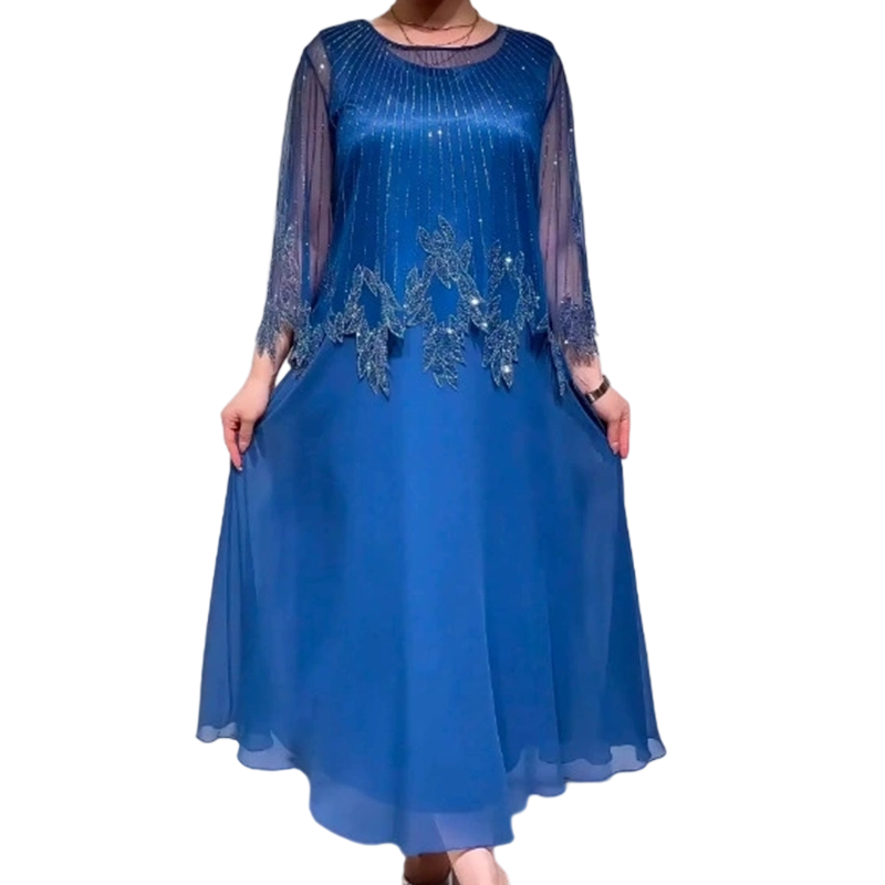 Coco | Embellished Beaded Long Sleeve Sheer Mesh A Line Chiffon Evening Wedding Guest Dress Women