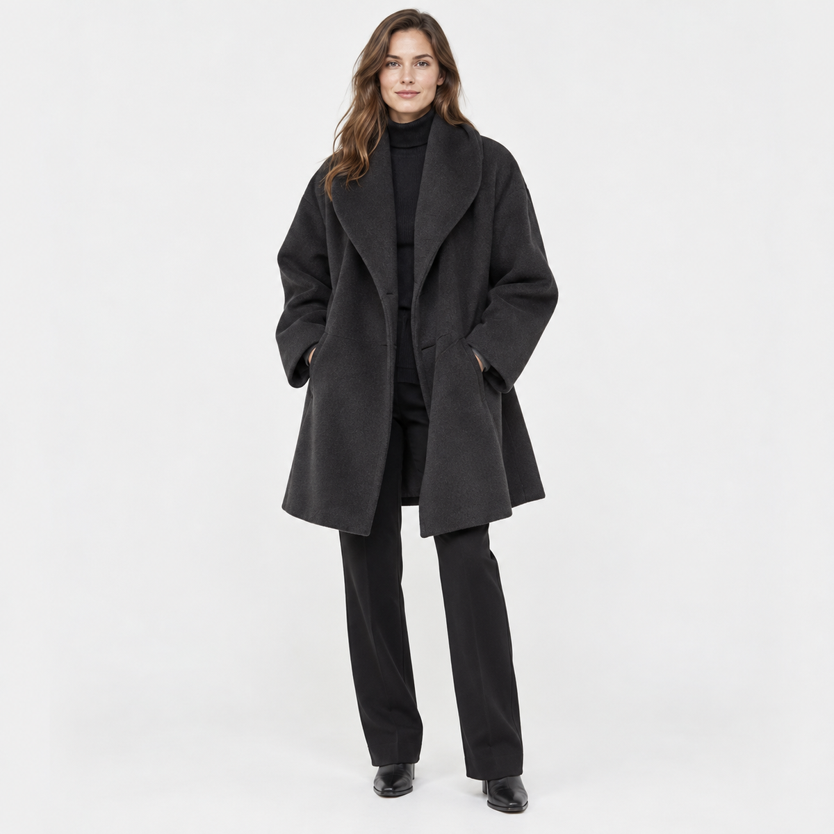 Wren | Oversized Drop Shoulder Collared Swing Pocket Smart Mid Length Coat Women