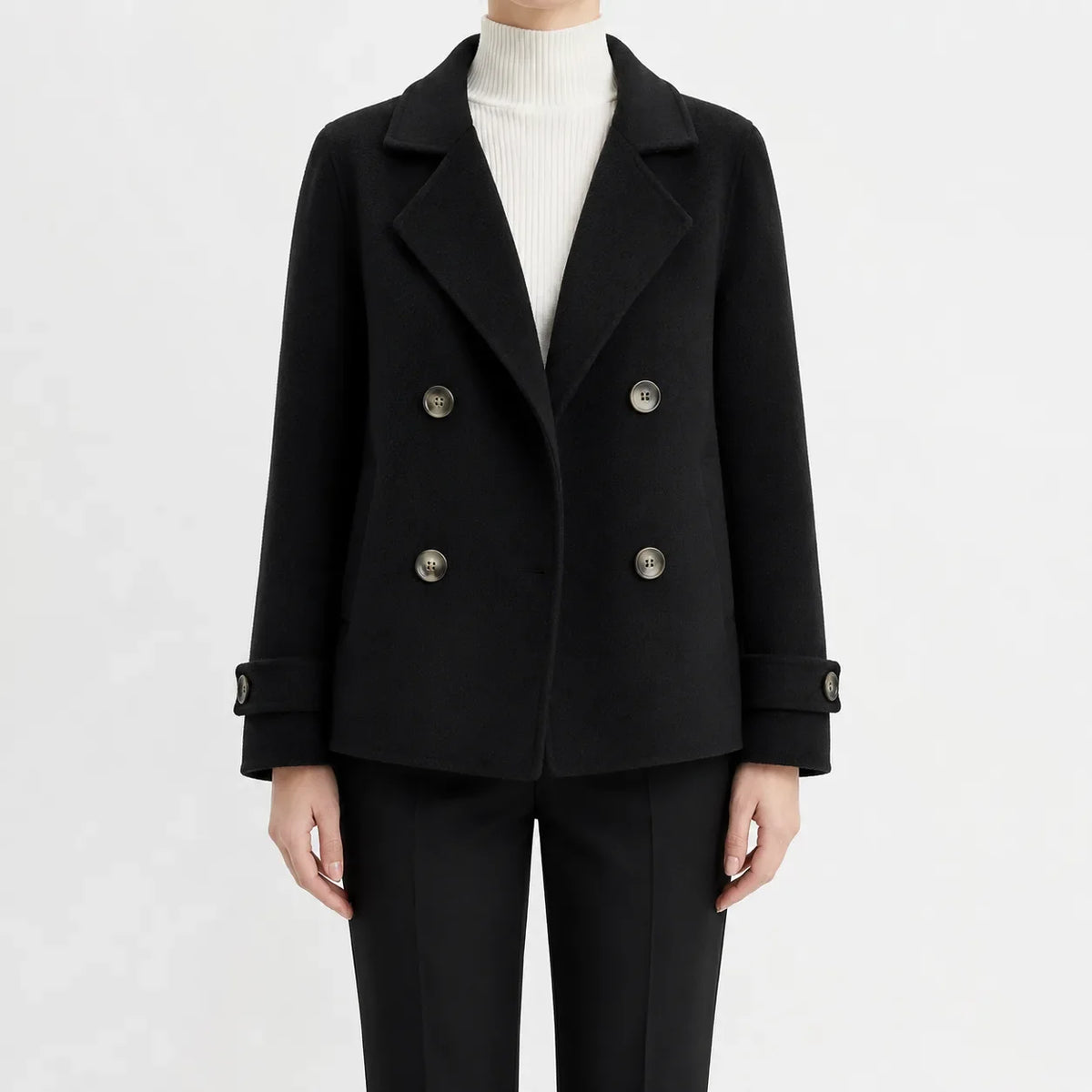 Aoife | Collared Lapel Button Double Breasted Pocket Short Peacoat Women