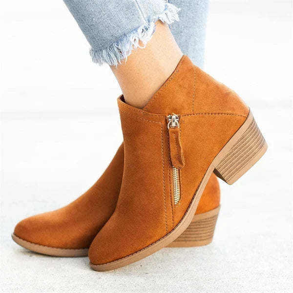 Riley | Block Heeled Pointed Toe Zip Up Autumn Smart Faux Suede Ankle Boots Women
