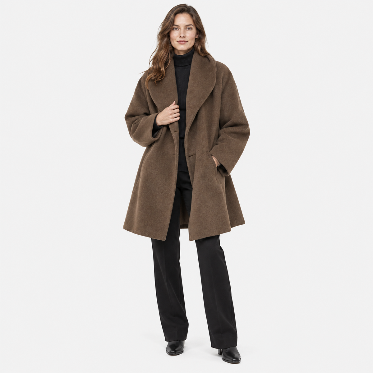 Wren | Oversized Drop Shoulder Collared Swing Pocket Smart Mid Length Coat Women